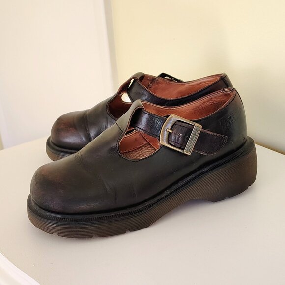 Dr. Martens Shoes - Vintage Black & Brown Leather Made in England DR. MARTENS Chunky Mary Jane Shoes